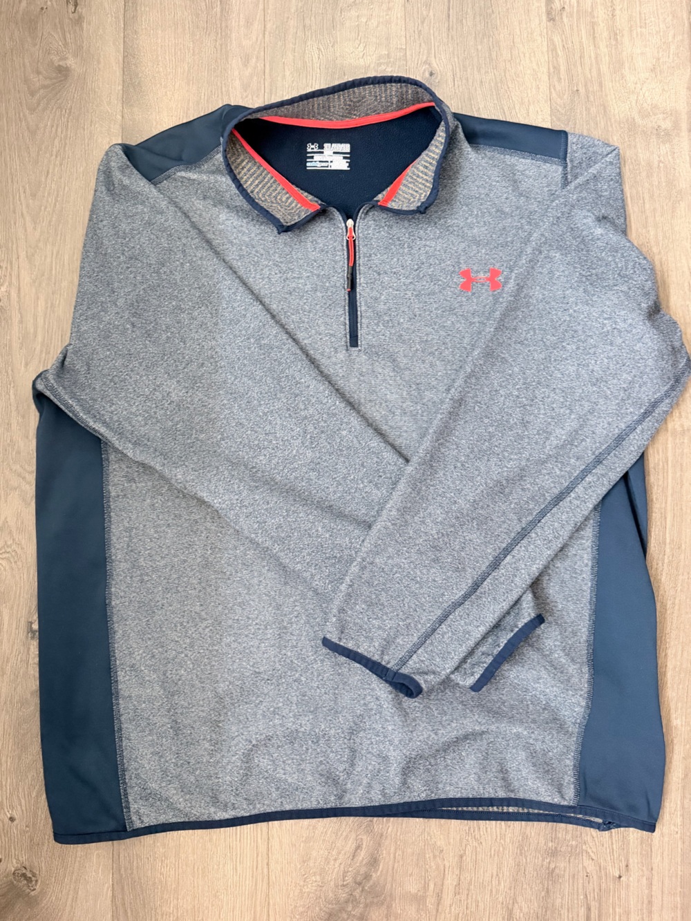 Under Armour Coldgear Gray and Navy Quarter-Zip Pullover with Orange Logo